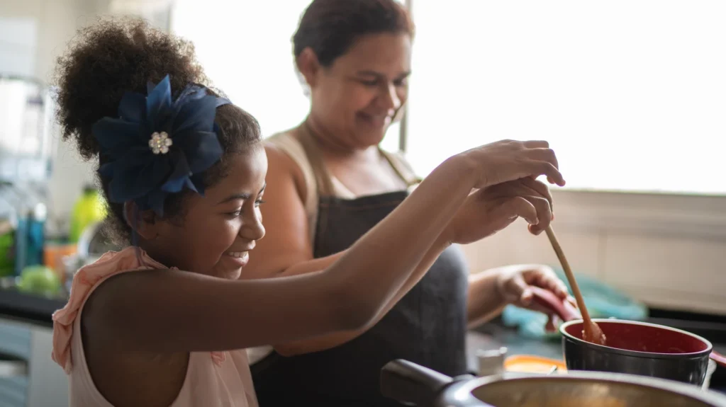 Cooking-child-and-mother